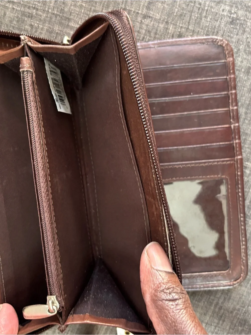 Brown Croc-Texture Leather Clutch Wallet with Removable Shoulder Strap
